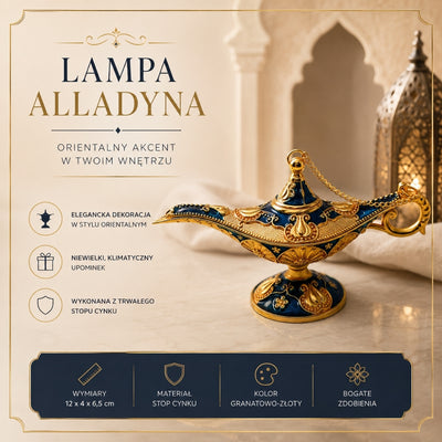 Dekorativ Aladdin-lampa i metall marinblå-guld 12cm - LAB12