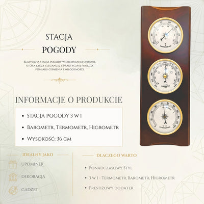 Elegant väderstation – barometer, termometer och hygrometer, 36cm, retro - YG336