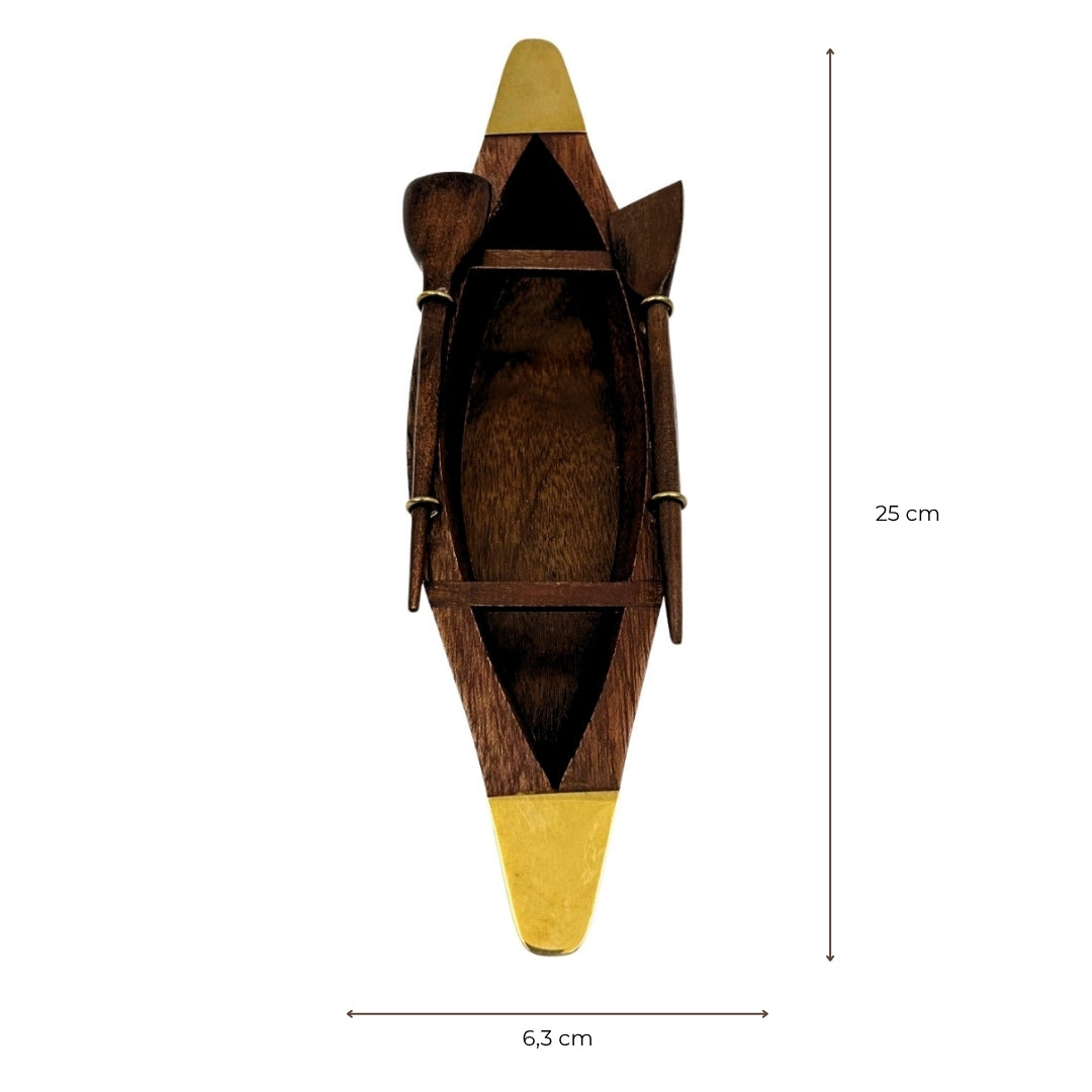 Elegant trämodell av båt 25 cm - dekoration för skrivbord med mässingselement - idealisk present till seglare med möjlighet till personalisering med gravyr - maritim och retro stil