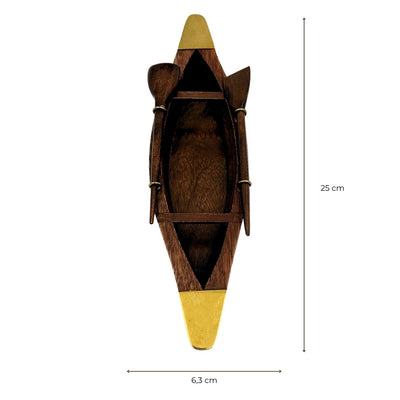 Elegant trämodell av båt 25 cm - dekoration för skrivbord med mässingselement - idealisk present till seglare med möjlighet till personalisering med gravyr - maritim och retro stil