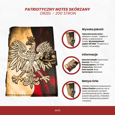 Läderanteckningsbok Dagbok Polsk örn Patriotisk - 200 sidor - AH13