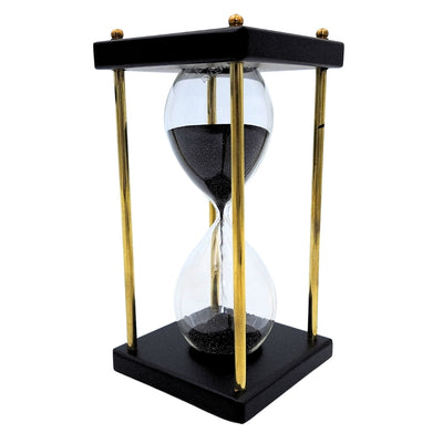 Timglas i mässing och trä 5 minuter – svart sand – elegant retrodekoration - STRS