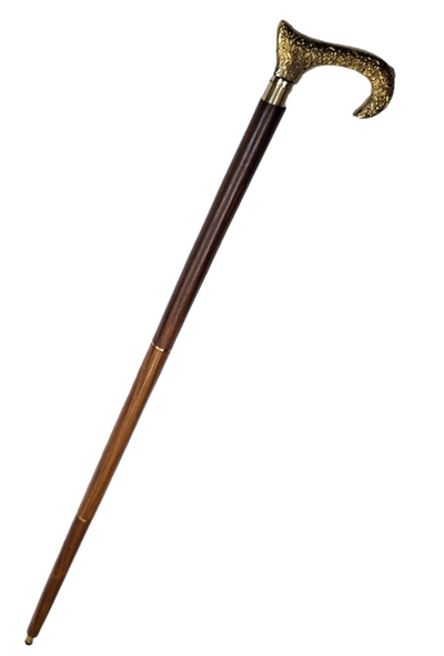 Träpromenadkäpp med guldfärgat handtag - hopfällbar - elegant present med möjlighet till personlig gravyr - 91,5 cm, brun med mässingshandtag