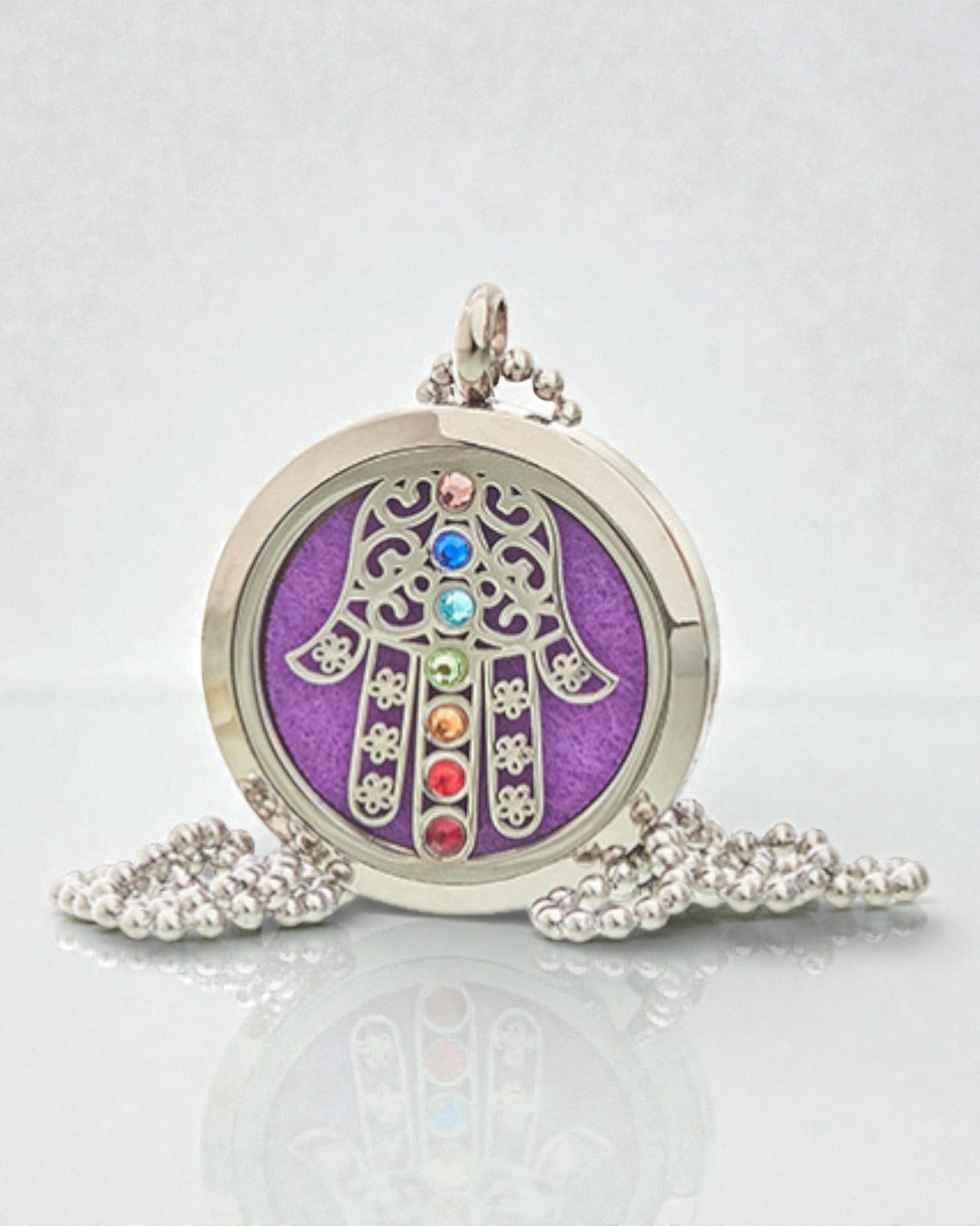 AromaHamsa Chakra – Aromaterapeutiskt halsband med Hamsa-medaljong 30 mm