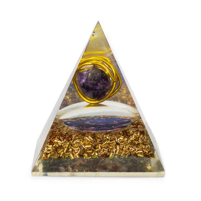 Orgonitpyramid med ametist och koppar 7x6 cm