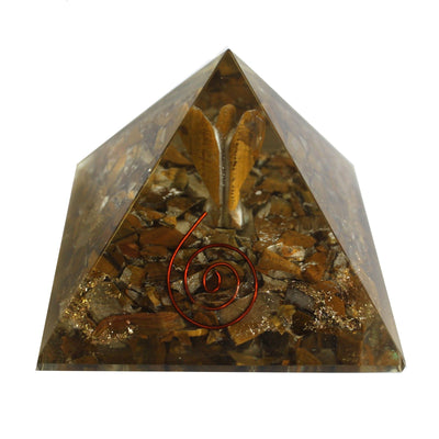 Magisk orgonitpyramid 70 mm - ängel med esoteriska föremål, grönaktigt inre och handgjord finish
