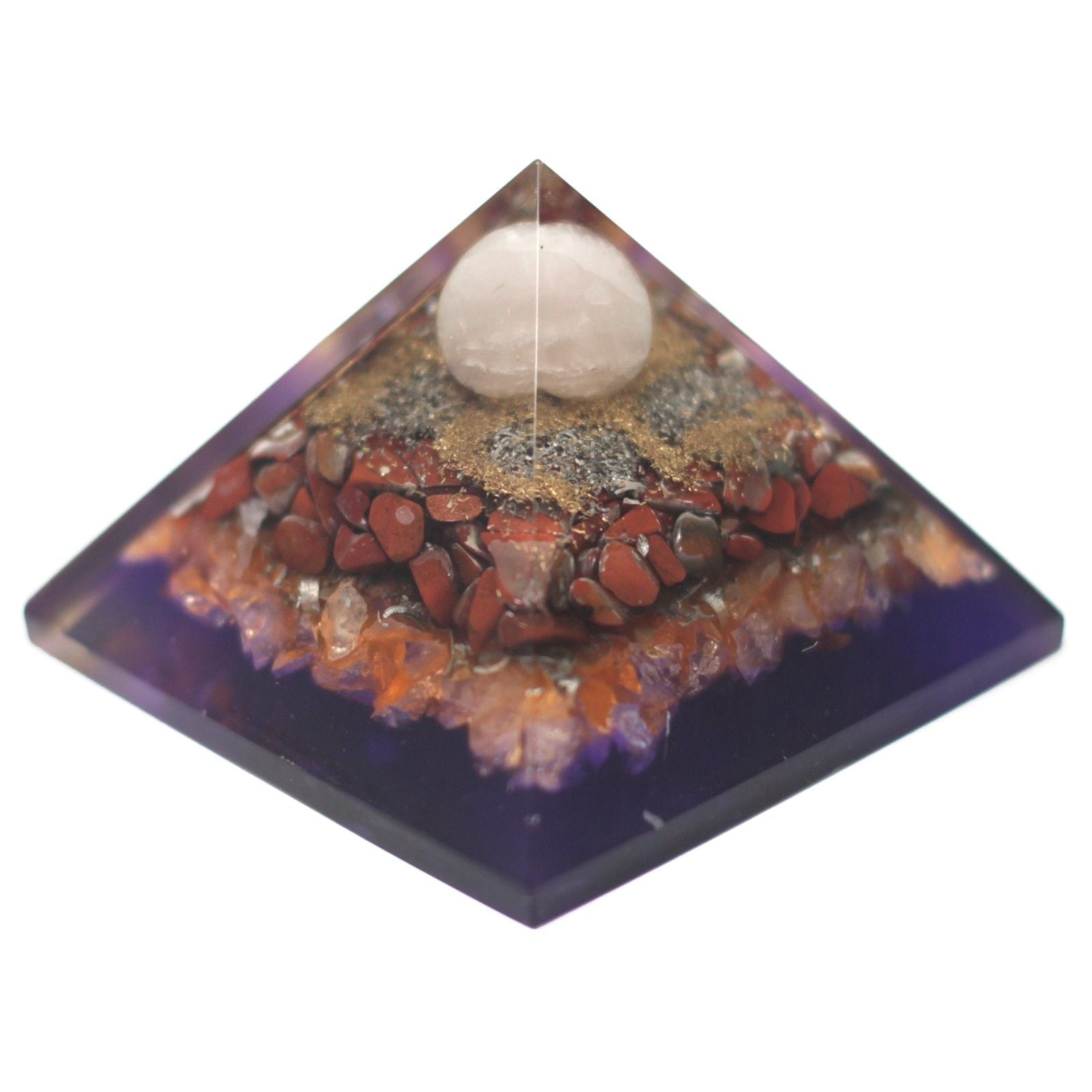 Orgonitpyramid 70 mm - påfågel i flerfärgad design med ädelstenar och koppar