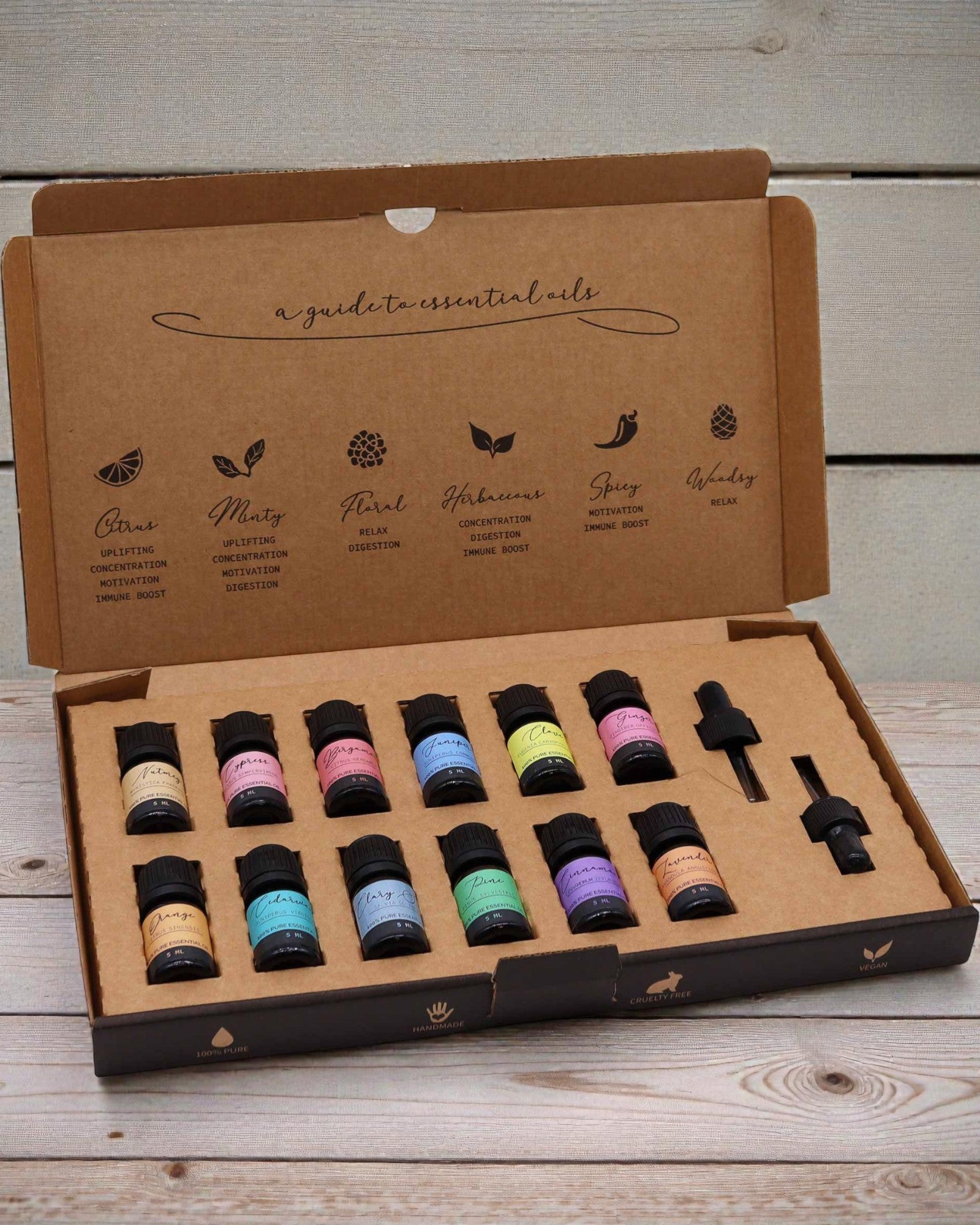 Höstlig naturharmoni – lyxig uppsättning med 12 eteriska oljor 5 ml med pipetter