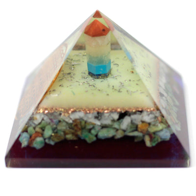 Stor orgonitpyramid 70 mm med livets blommasymbol