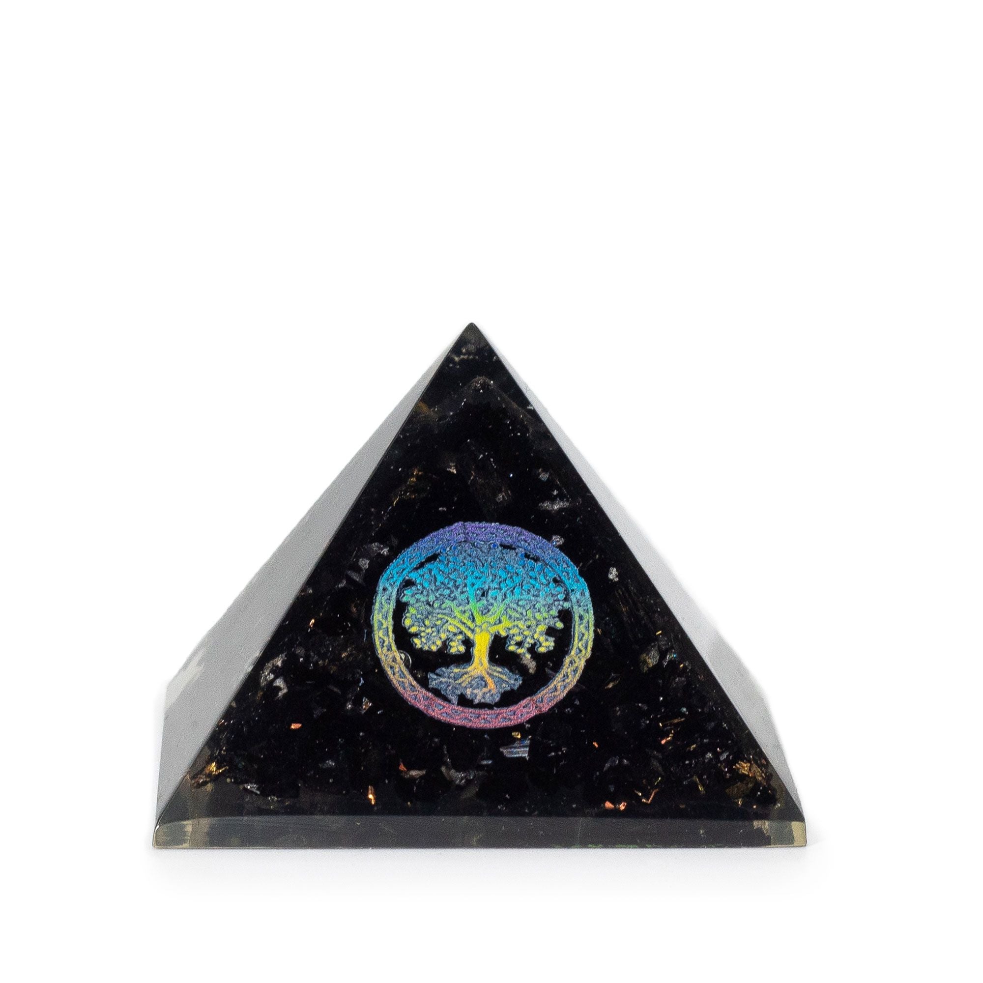 Elegant orgonitpyramid av svart turmalin med livets träd-symbol - 5,5x4,5 cm