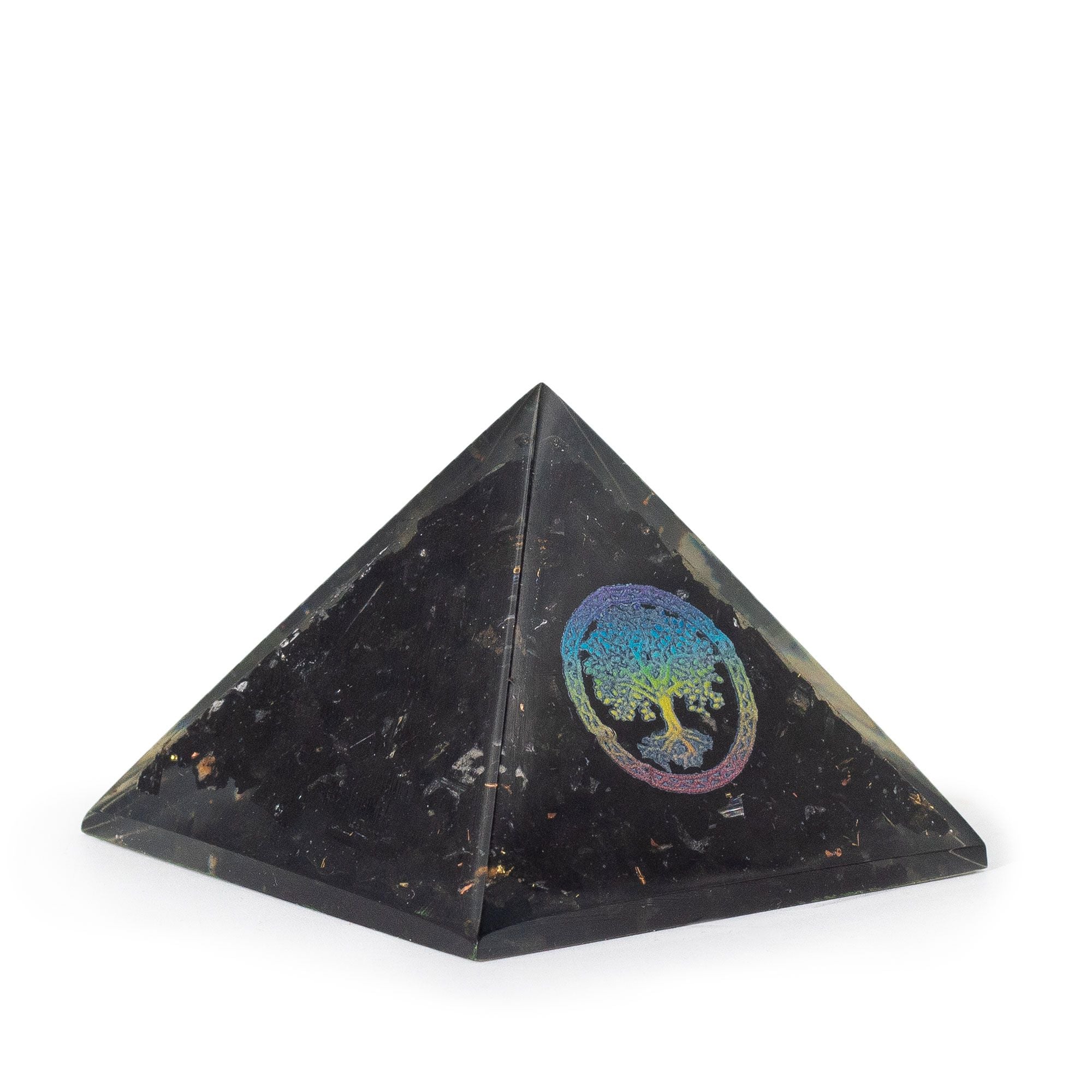 Elegant orgonitpyramid av svart turmalin med livets träd-symbol - 5,5x4,5 cm