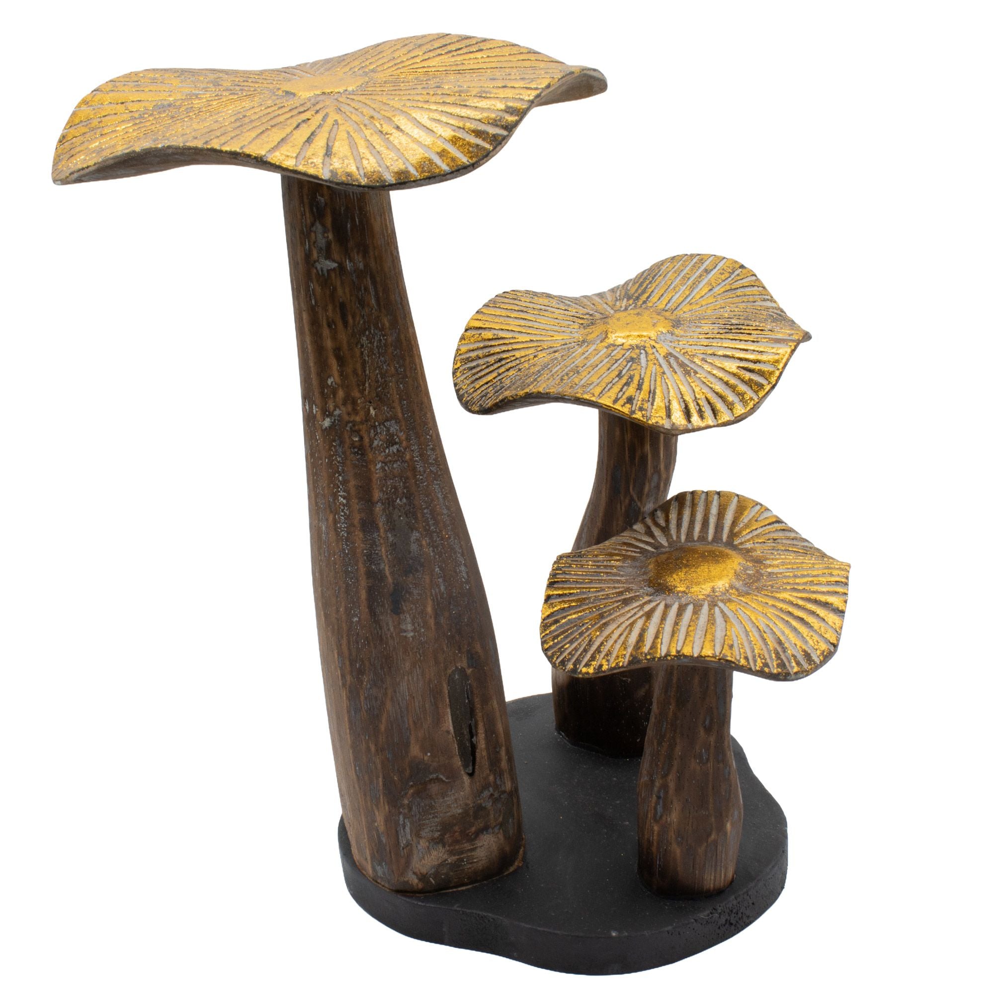 Stor guldsvampskulptur 32 cm – naturligt trä – unik dekorationsdetalj som present – skogs-, rustik- och modern stil