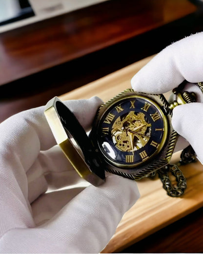 Klassisk Åttakantig Brun Fickur Mekanisk i Steampunk-stil - Tidlös