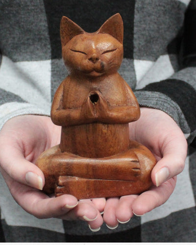 ZenCat Harmony – 10 cm, träyogakatt för rökelsepinnar