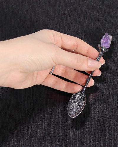 Arcana Noctis – Uppsättning med 7 mörkgrå häxskedar med naturstenar