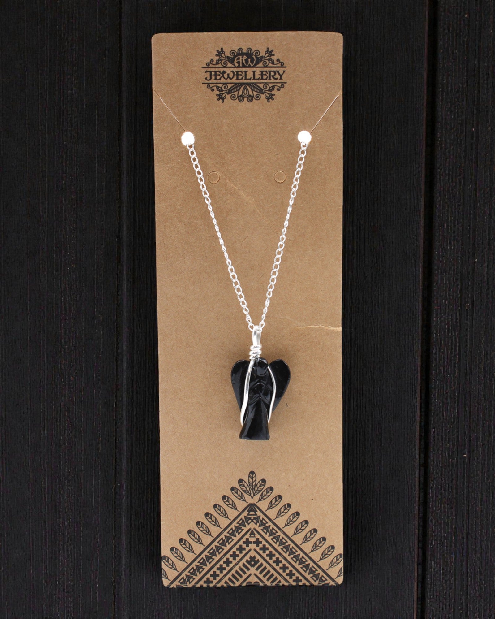 Nattens väktare – skyddsängelhänge av svart agat