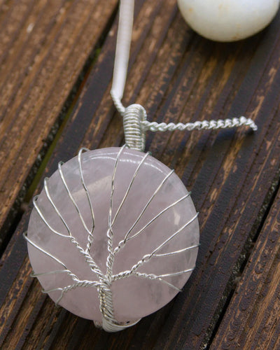 Livets träd ädelstenshalsband – rosenkvarts