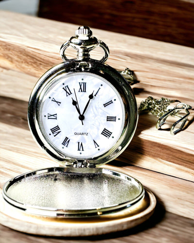 Klassisk Fickur med Romerska Siffror och Kedja, Kvarts, Stålglans - silverfärg