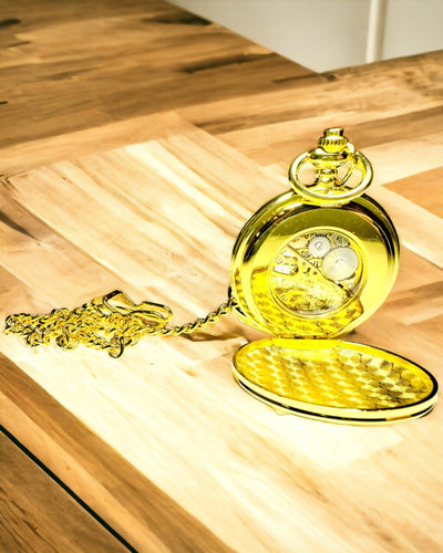 Klassisk Fickur med Dubbel Lock, Manuell, Guld Färg, med Gravyr