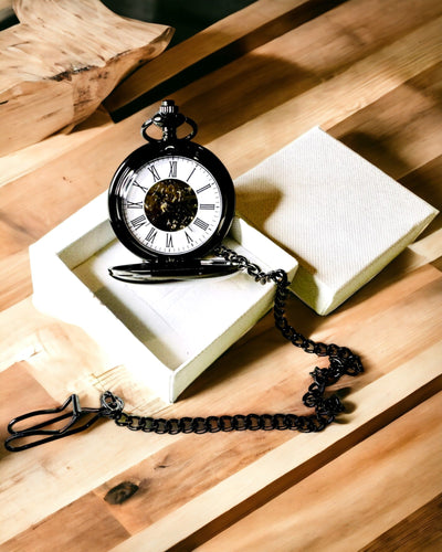 Klassisk Mekanisk Fickur med Dubbel Lock – Manuell, Svart, personalisering med gravyr