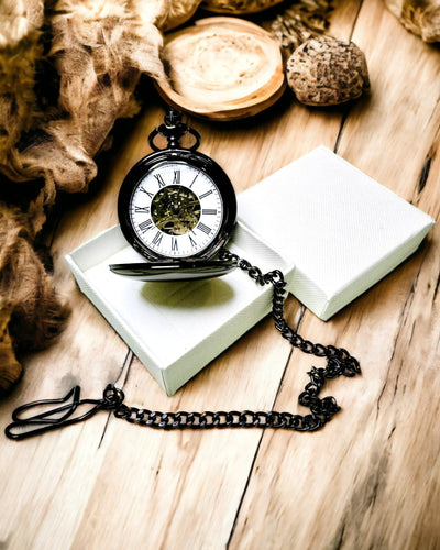 Klassisk Mekanisk Fickur med Dubbel Lock – Manuell, Svart, personalisering med gravyr