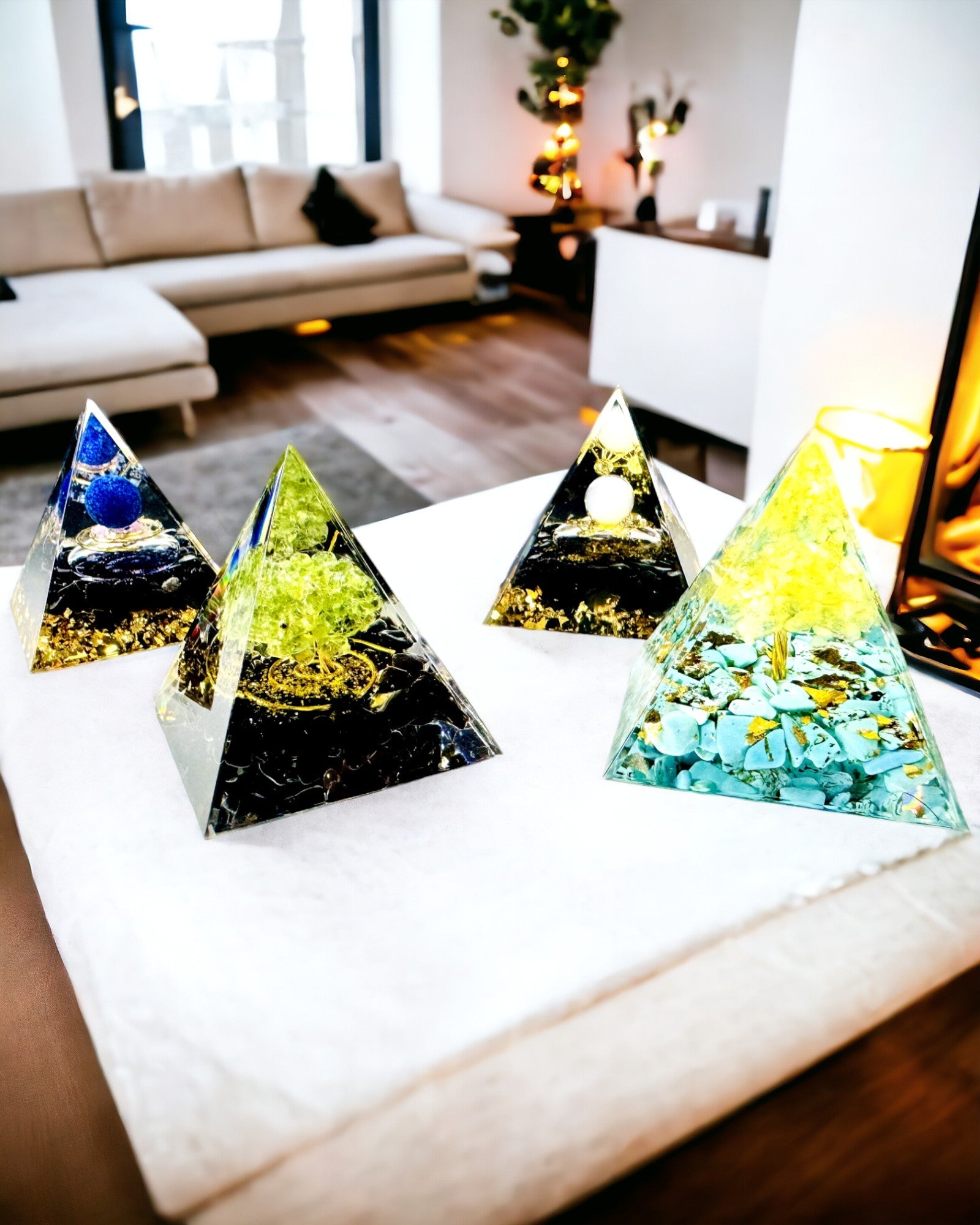 Orgonitpyramid med Citrin och Turkos – Chakra Energi Generator, Reiki Verktyg, Meditation Dekoration