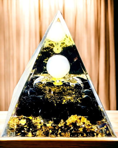 Orgonitpyramid med Obsidian – Chakra Energi Generator, Reiki Meditationsverktyg med Naturlig Sten