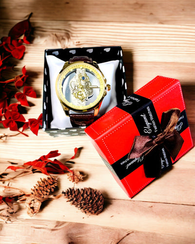 Herrklocka med Genomskinlig Mekanism - Elegans och Precision i Gyllene Inramning