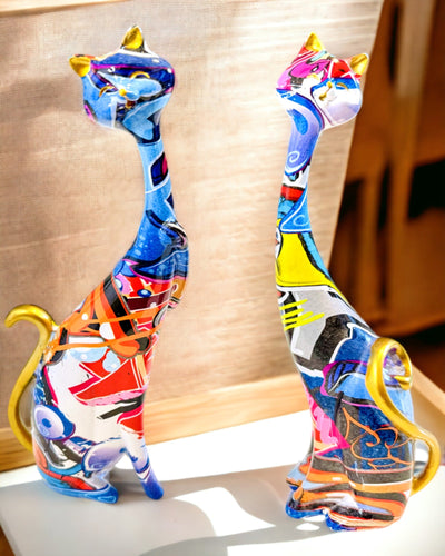 Abstrakta Kattfigurer "ArtCats", Handmålade, Harts – 25 cm, 2 st.