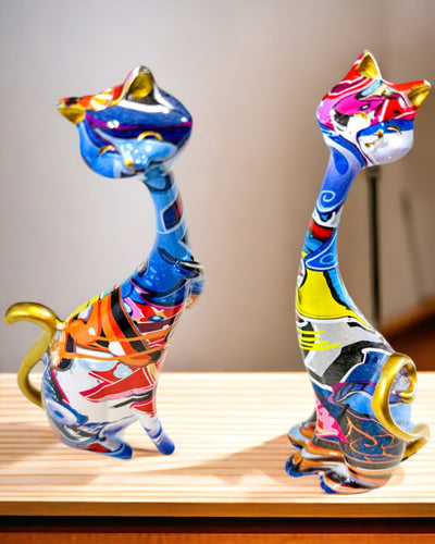 Abstrakta Kattfigurer "ArtCats", Handmålade, Harts – 25 cm, 2 st.