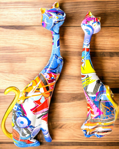 Abstrakta Kattfigurer "ArtCats", Handmålade, Harts – 25 cm, 2 st.
