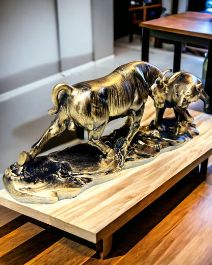 Skulptur "Två rivaler" - Tjur och Björn - Symbolik för Finansmarknaden, Möjlighet till Gravyr - Kopparfärg