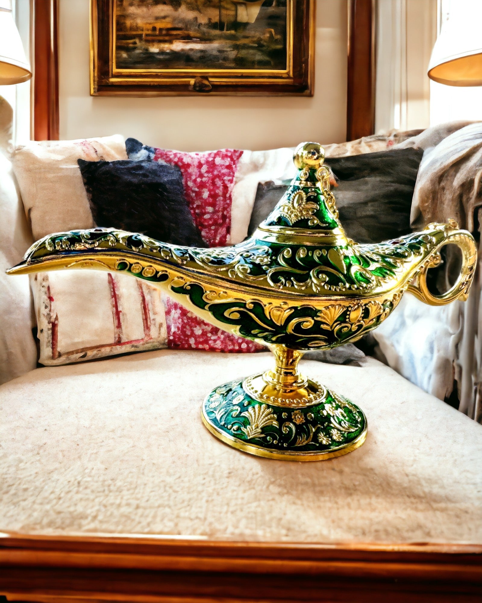 Magisk Lampa av Aladdin med Graveringsalternativ - Variant Mörkgrön, genomvävd med guld