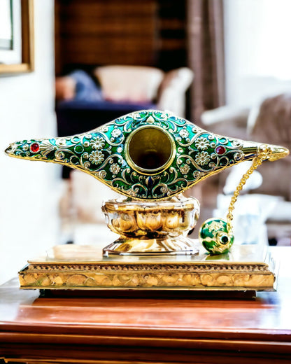 Magisk Lampa av Aladdin med Graveringsalternativ - Variant Mörkgrön, genomvävd med guld