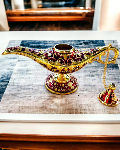 Magisk Aladdins Lampa med Graveringsalternativ - Vinröd Variant, med Guldinslag