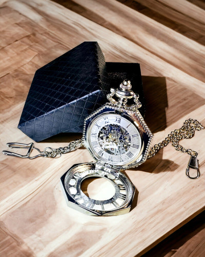 Klassisk i silverfärg Åttakantig Mekanisk Fickur med Genombruten Urskiva i Steampunk-stil