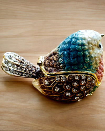 Färgglad Sparv med Gravyr - Förtjusande Smyckeskrin