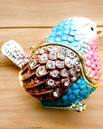 Färgglad Sparv med Gravyr - Förtjusande Smyckeskrin