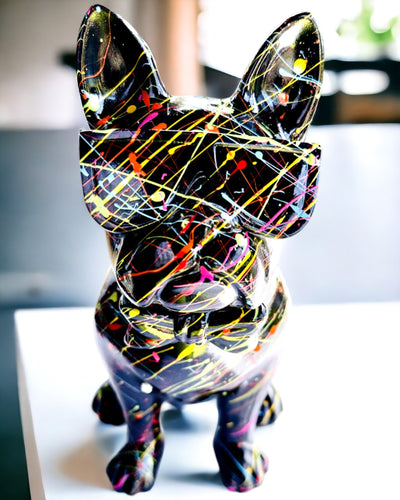 Kolorowy Psiak Artystyczny - Handmålad Fransk Bulldog, personalisering med gravyr, perfekt som present