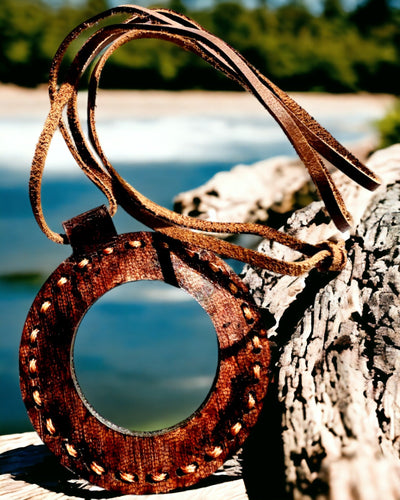 Indisk förstoringsglas Artefakt, läder, handgjord - möjlighet till personlig gravyr