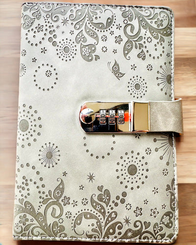 Exklusiv Anteckningsbok, PU-läder, A5 med Kodlås - "Secret Journal", personalisering med gravyr