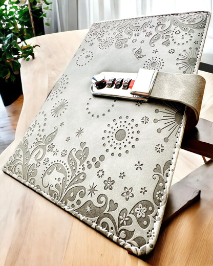 Exklusiv Anteckningsbok, PU-läder, A5 med Kodlås - "Secret Journal", personalisering med gravyr