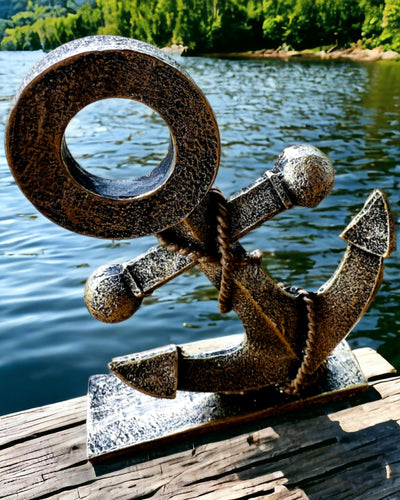 Rustik Skulptur av Ankare i Resin - "Havslegend", anpassning av ankare med gravyr
