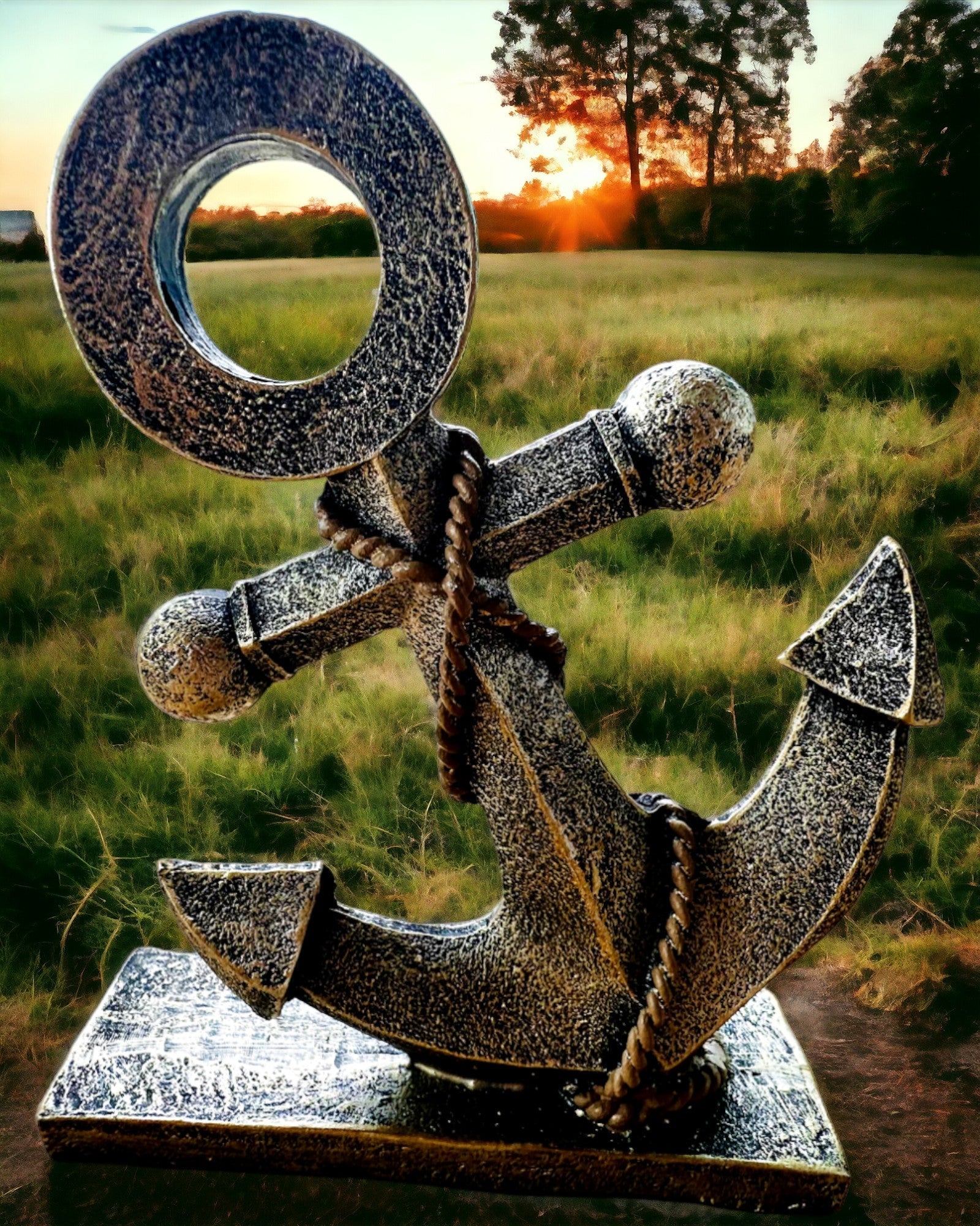 Rustik Skulptur av Ankare i Resin - "Havslegend", anpassning av ankare med gravyr