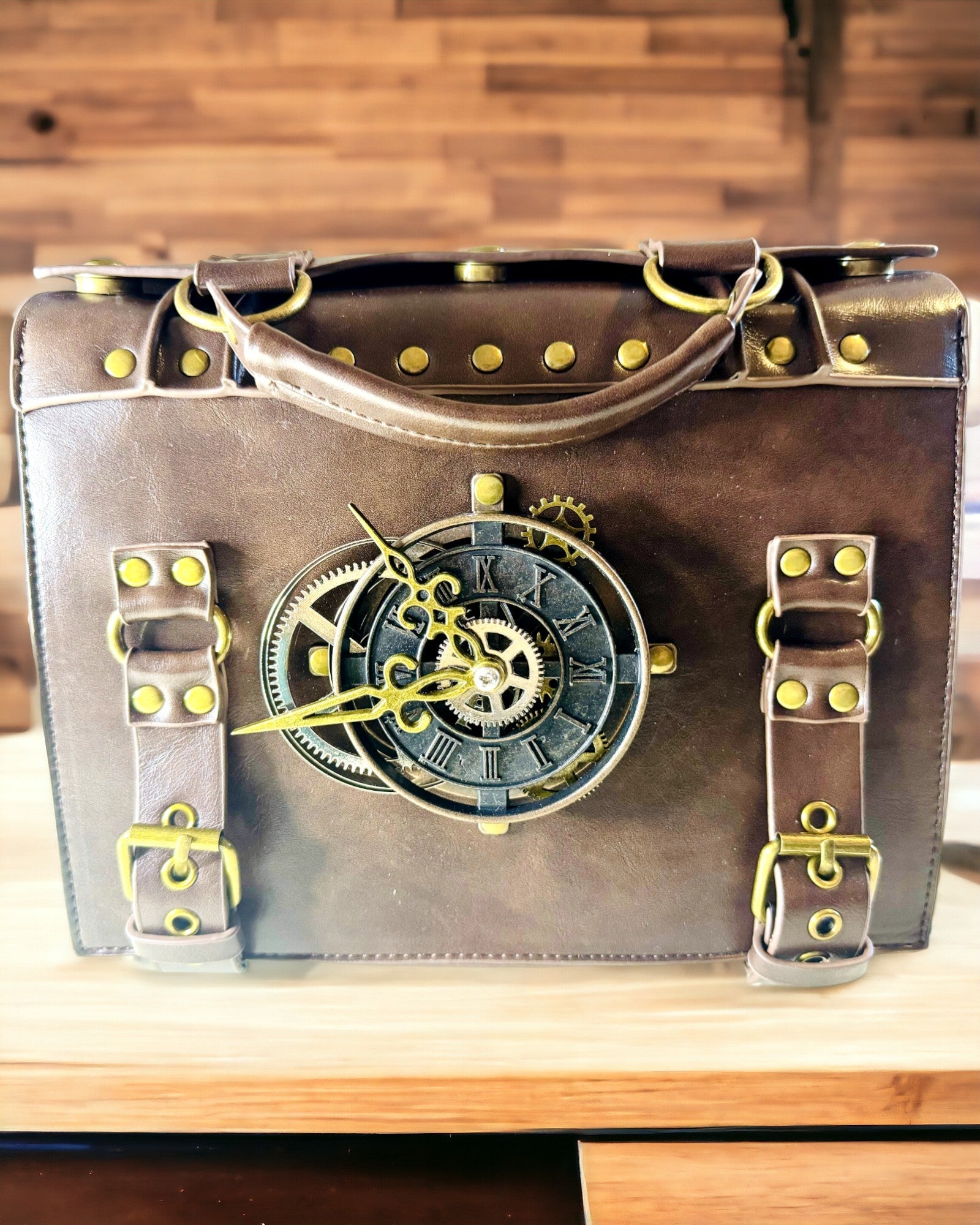 Crossbody-väska med vintage klockmotiv - Mångsidig satchelväska med PU-läderstruktur
