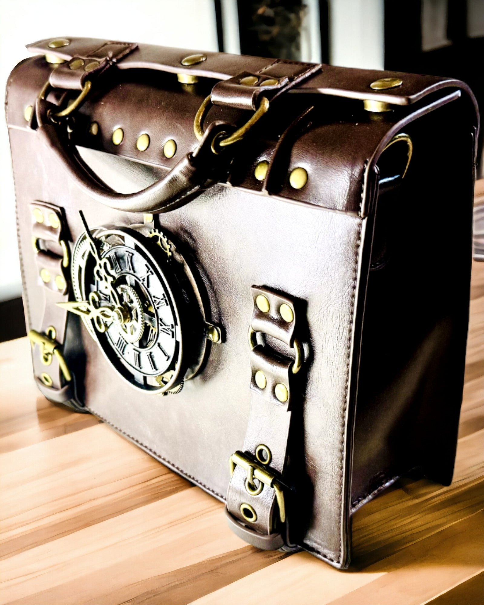 Crossbody-väska med vintage klockmotiv - Mångsidig satchelväska med PU-läderstruktur