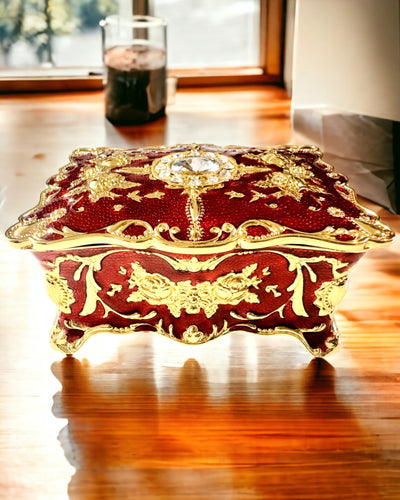 Skrin, Smyckesorganisatör i Vintage-stil – Metallskattkista med Dekorativa Element