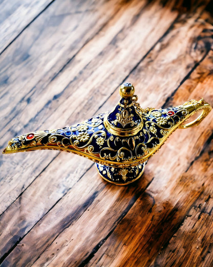 Magisk Aladdins Lampa med Graveringsalternativ - Mörkblå Variant, med Guldinslag