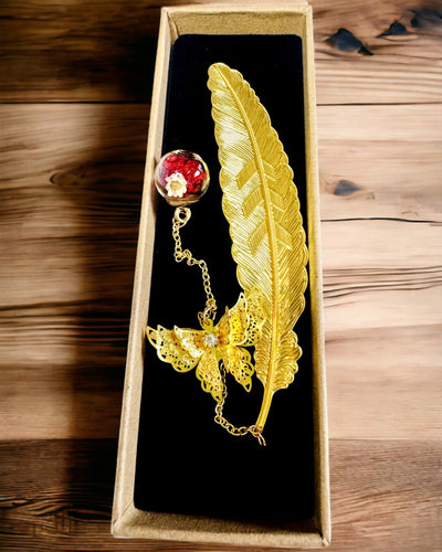 Kreativ Metallbokmärke Retro Vintage Bokmärke - Fjäder och Fjäril i Barockstil