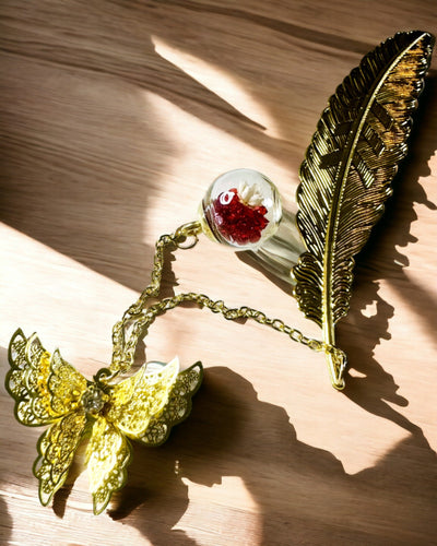 Kreativ Metallbokmärke Retro Vintage Bokmärke - Fjäder och Fjäril i Barockstil